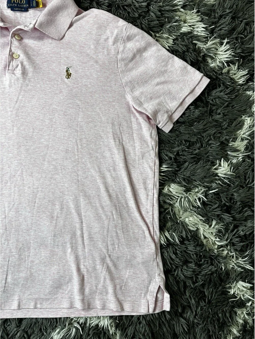Polo Ralph Lauren Mens Large Pink Heather Classic Fit Short Sleeve Polo Shirt